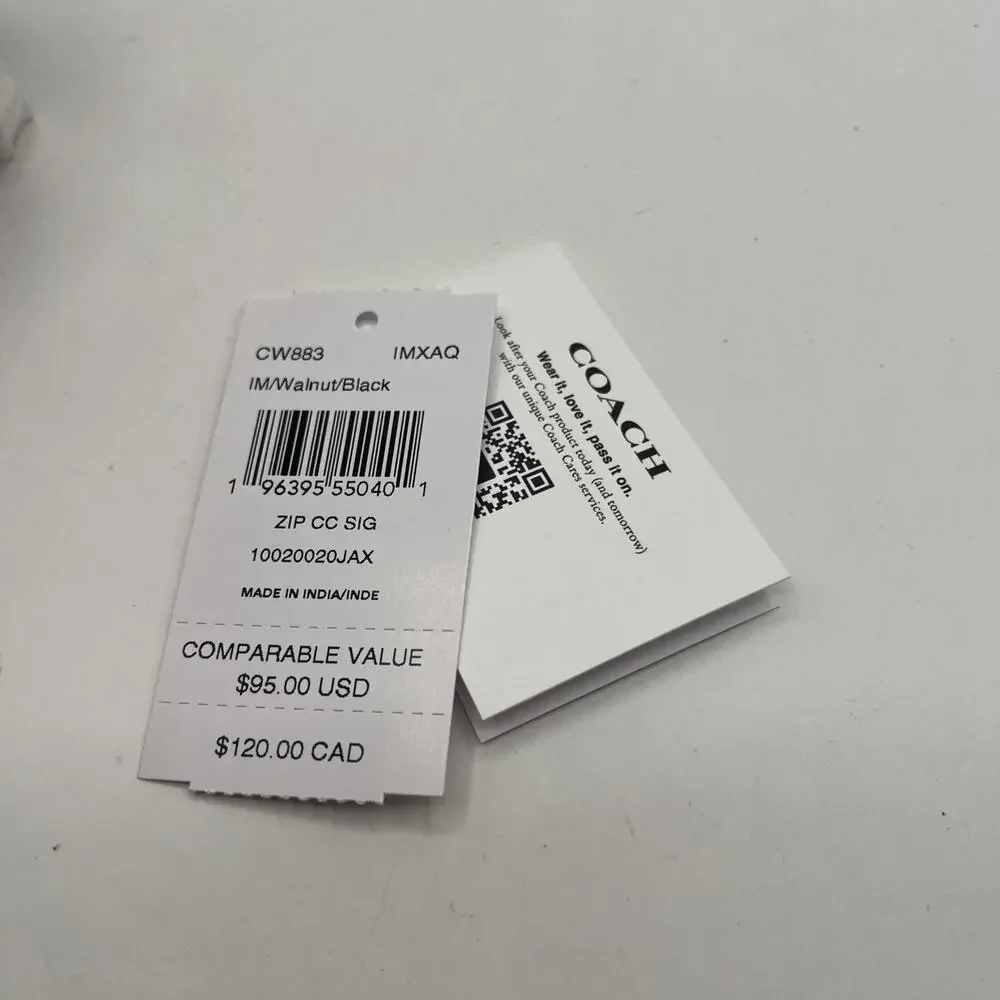 NWT Coach CW883 Zip Card Case In Signature Canvas In Walnut black